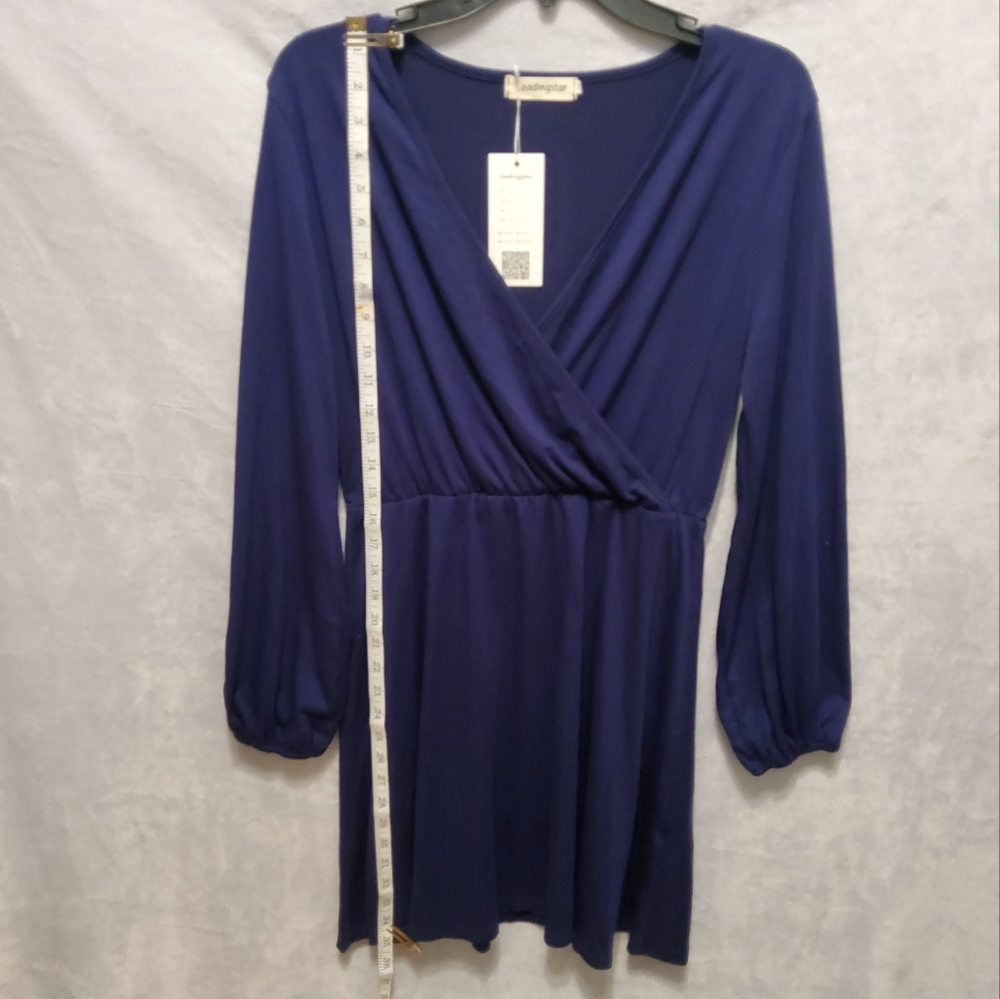 NWT. LEADINGSTAR SOLID BLUE LONG PUFF SLEEVES WITH ELASTIC CUFFS SIZE M - Picture 2 of 9